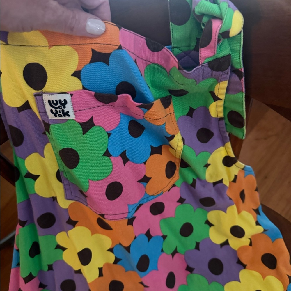Bright Floral Overall Dress - Multicolor Flower Print - Picture 2 of 4